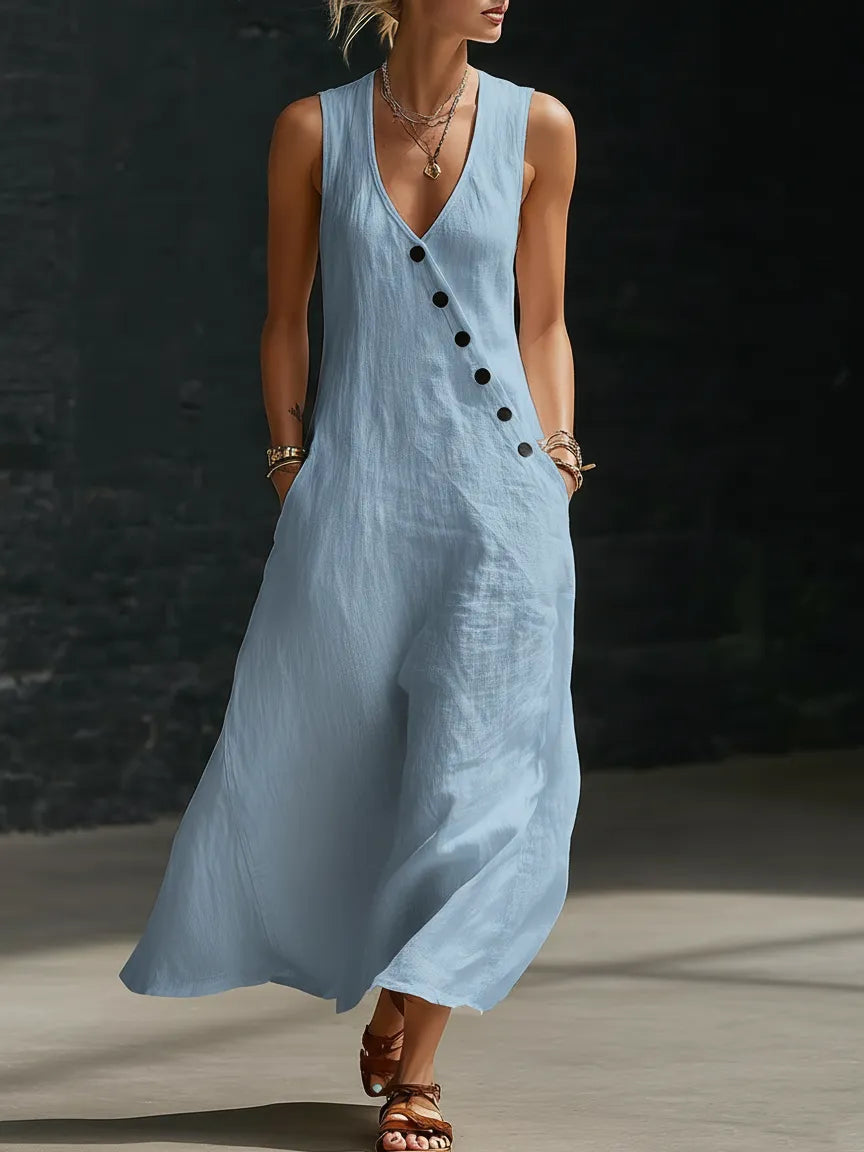 Vestido largo abotonado: prenda cómoda y minimalista para el día a día.