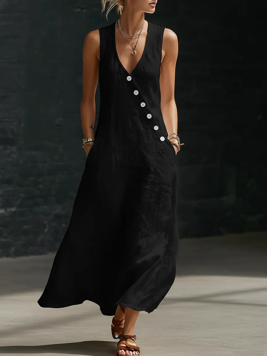 Vestido largo abotonado: prenda cómoda y minimalista para el día a día.